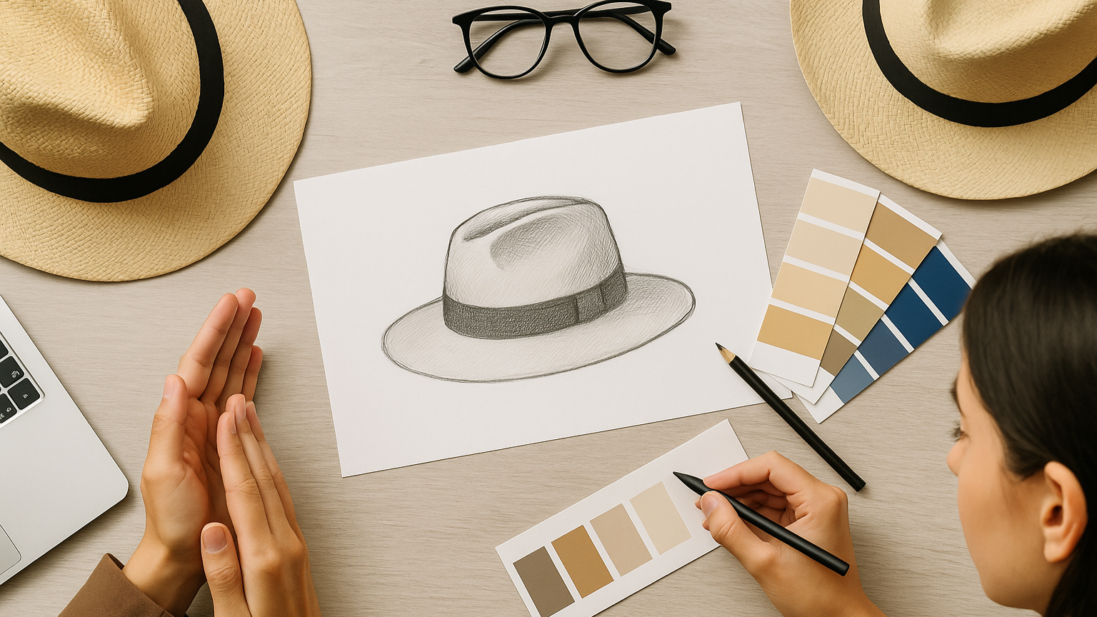 team drawing a hat with colour swatches