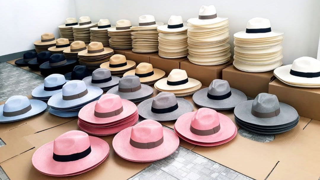 Collection of panama hats is displayed for wholesale services.