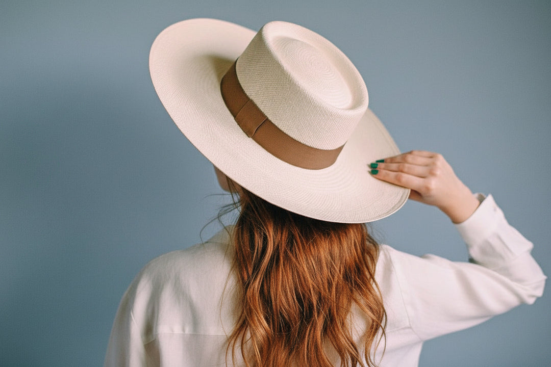 Beige Dumont hat with a brown band 
